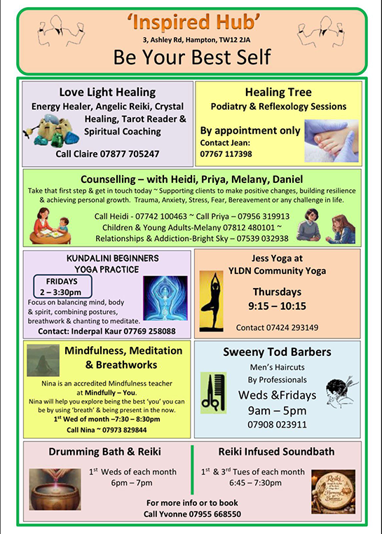 Wellbeing and holistic therapy activities at Hampton Inspired Hub