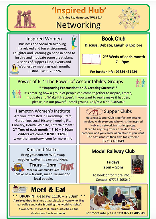 Networking groups and community meet-ups poster at Hampton Inspired Hub